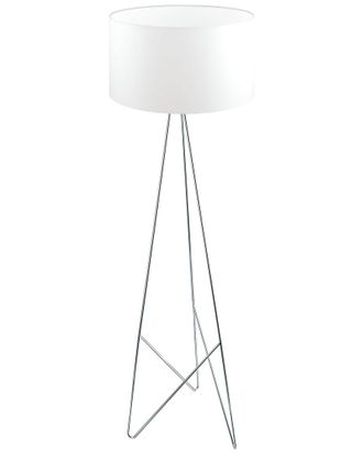 Eglo Eglo Camporale 1 Light Floor Lamp With Geometric Chrome Base & Round White Fabric Shade