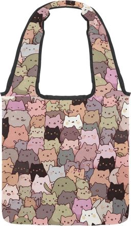 Generic Cute Cartoon Kitten Reversible Canvas Shoulder Tote - Double-Sided Print, 12oz Cotton, 27cm Drop, Fold-Flat Bag for Travel, Shopping, Street Outings
