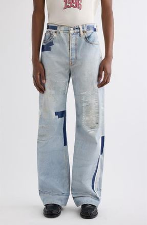 Acne Studios 2021 Trompe lOeil Tape Loose Fit Wide Leg Jeans in Light Blue at Nordstrom, Size 48