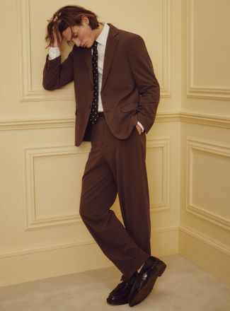 Le 31 Mens Chocolate-brown soft pant Paris fit - High rise relaxed