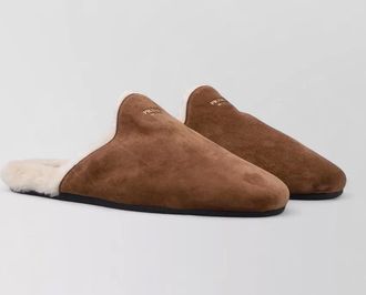 Prada suede leather flat sole round toe mules