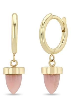 Zo&euml; Chicco 14K Gold Pink Opal Bullet Huggie Hoop Earrings in 14K Yellow Gold /Pink Opal at Nordstrom