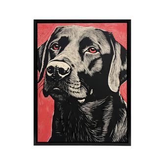Artery8 Labrador Dog Lab Pet Portrait Framed Canvas Wall Art Print in Grey | Size: W24 x H32