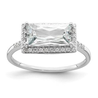 Diamond2Deal Sterling Silver Rhodium-plated Rectangular Shaped Halo Cubic Zirconia Ring