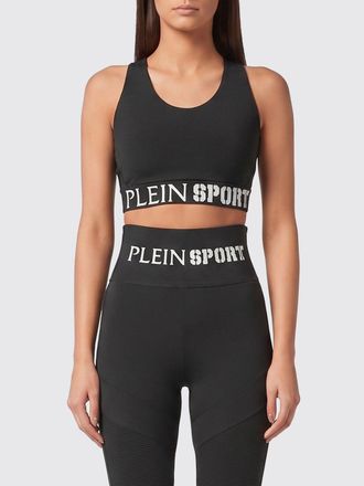 Plein Sport Top sportivo cropped in jersey con scollo quadrato e logo jacquard
