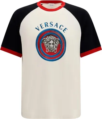 Versace Mens T-Shirt Cotton Jersey Medusa Logo Dirty White-Black T-Shirts White/black And Polos