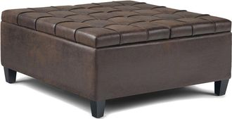 Simpli Home Harrison 36In Transitional Square Coffee Table Storage Ottoman