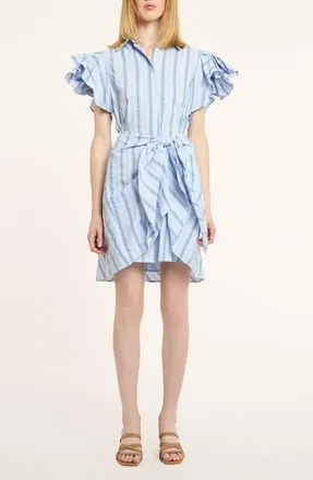 Cinq &agrave; Sept Charmine Stripe Tie Waist Mini Shirtdress in Blue Multi at Nordstrom, Size 12