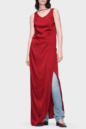 Maison Margiela Satin Dress With A Slit, Womens, Red