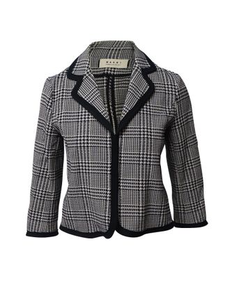 Marni Cropped Checked Jacket in Black Cotton