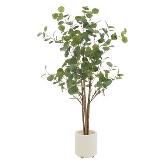 ML Design Ml-design - Eucalipto Artificial 120cm Decorativo, Planta Grande Falsa Tronco De Madera Natural Hojas Y Maceta De Pl&aacute;stico,interior Y Exterior, &Aacute;rbol 