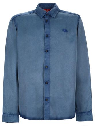 Diesel Washed Blue Viscose Embroidered Shirt