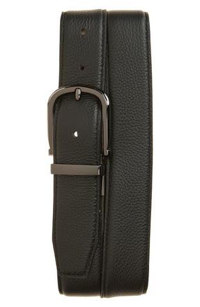 Nordstrom Berry Reversible Pebbled Leather Belt in Black- Brown at Nordstrom, Size 36