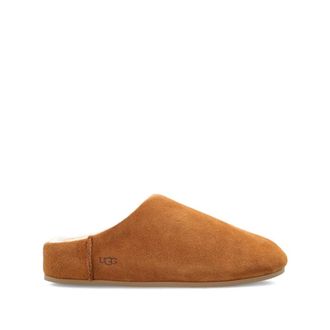 UGG Slippers, female, Brown, Size: 10 US Brown Suede Slippers with Sheepskin Lining