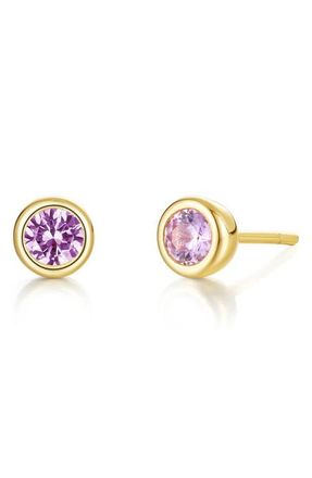 Lafonn Bezel Simulated Birthstone Stud Earrings in Pink at Nordstrom