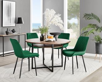 Furniturebox Adley Brown Wood Storage Dining Table & 4 Pesaro Black Leg Chairs in Green