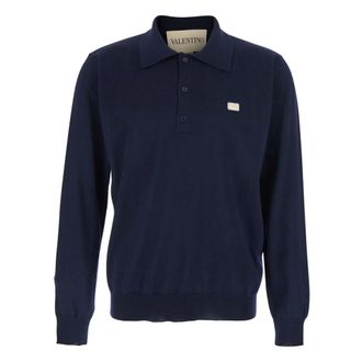 Valentino Garavani Round-neck Knitwear, male, Blue, Size: L Round-neck Knit Sweater