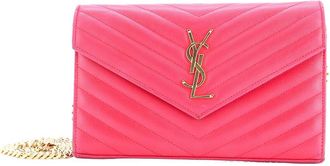 Saint Laurent Classic Monogram Wallet On Chain Matelass&eacute; Chevron Medium (Authentic Pre-Loved)