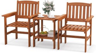Costway Costway Conjunto Jardin Exterior De 3 Piezas, 2 Sillas Y Mesa Auxiliar De 2 Niveles Con Orificio Para Sombrilla De 4cm, Juegos De Conversaci&oacute;n Con Con
