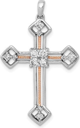 Diamond2Deal 14K Two-Tone Gold Lab Grown Diamond Cross Pendant (0.4ct, VS, G-H)