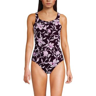 Lands End New SlenderSuit Carmela Underwire One Piece Swimsuit in Dark Wine/tropics Floral at Nordstrom, Size 10