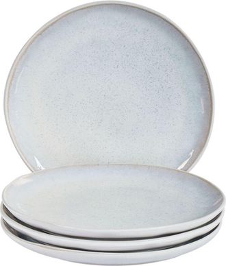 Beliani Beliani - Conjunto De 4 Platos De Postre De Gres Caol&iacute;n Artesanal Acabado Esmalte Reactivo Gris Claro Sesame