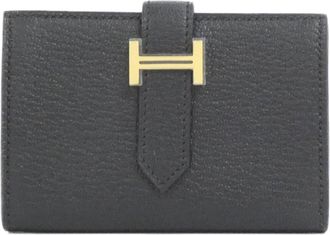Herm&egrave;s Black Chevre Leather Wallet (Bi-Fold) (Pre-Owned)