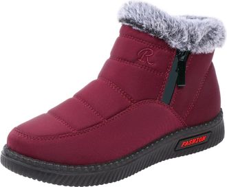 Generic Winter Boots Fashionable Slip On Warm Lined Comfortable Flat Heel Outdoor Thermal Shoes For Cold Weather Ladies Snow Boots(Red, 3.5-4)