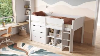 Flair Loop Mid Sleeper Bed Full Set in White | Size: Single