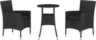 vidaXL Mesita Y Sillas Jard&iacute;n 3 Pzas Y Cojines Rat&aacute;n Sint&eacute;tico Negro Vidaxl