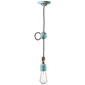 Ferroluce Sospensione Vintage Ceramica Azzurra 1 Luce E27