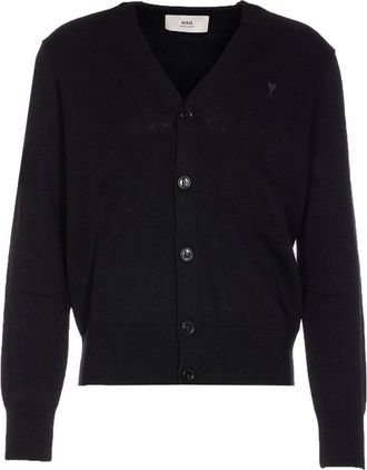 Ami v Neck Cardigan With Ami de Coeur