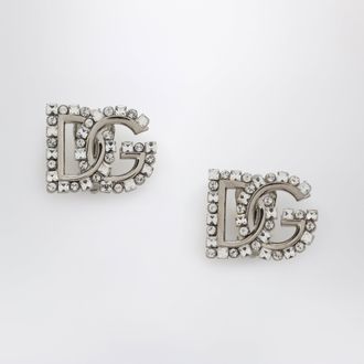 Dolce & Gabbana DG logo rhinestone clip-on earrings in silver