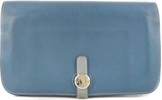 Herm&egrave;s Tweedehands leren portemonnees - Dames - Vintage Accessoires - Blauw - ONE Size - Vintage
