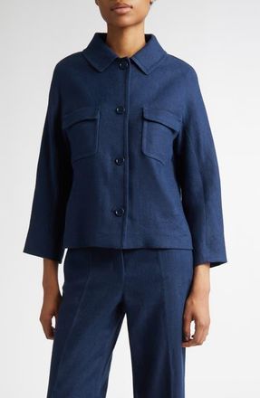 Max Mara Monia Linen Blend Crop Jacket in Navy at Nordstrom, Size 6