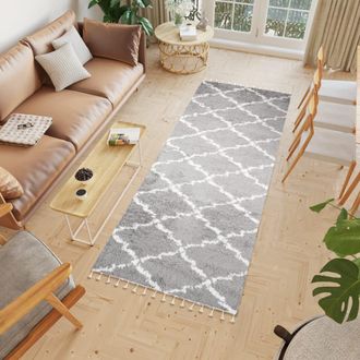 Tapiso Alfombra de pasillo shaggy de polipropileno en gris oscuro 100x300 cm