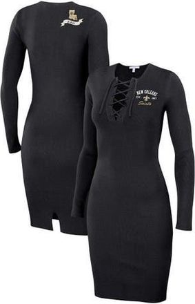 WEAR by Erin Andrews Womens WEAR by Erin Andrews Black New Orleans Saints Lace Up Long Sleeve Dress at Nordstrom, Size Xx-Large