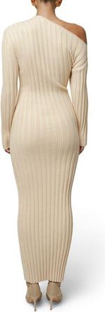 JLUXLABEL Auttoman Long Sleeve One-Shoulder Rib Maxi Dress in Ivory at Nordstrom, Size Medium