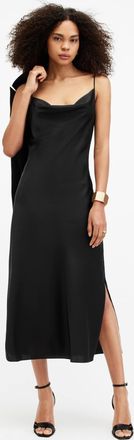 AllSaints Recycled Polyester Hadley Cowl Neck Midi Slip Dress, Size: 8
