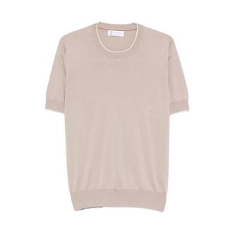 Brunello Cucinelli Brunello Cucinelli, Round-neck Knitwear, male, Brown, Size: 3XL Round-neck T-shirt