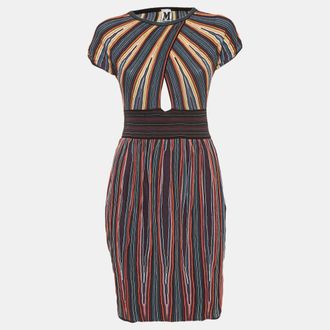 M Missoni Multicolor Striped Knit Criss-Cross Mini Dress