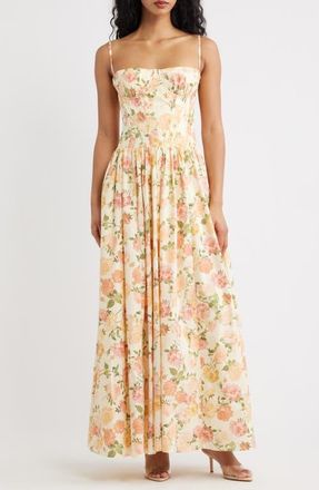 House of CB Rona Floral Stretch Cotton Maxi Sundress in Warm Rose Print at Nordstrom, Size X-Small
