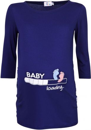 Happy Mama Womans Maternity Baby Loading Feet Funny Print T-Shirt Top. 549p (Navy, UK 16/18, 2XL)