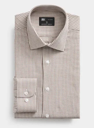 Le 31 Mens Taupe gingham shirt Comfort fit