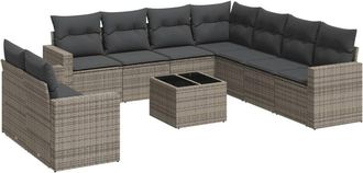 vidaXL Set De Sof&aacute;s De Jard&iacute;n 10 Pzas Con Cojines Rat&aacute;n Sint&eacute;tico Gris Vidaxl