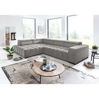 Loftscape home24 loftscape Ecksofa Masaya Hellgrau Microfaser 307x73x201 cm
