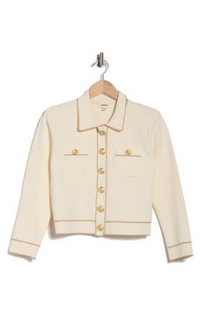 L'agence Neon Trim Cropped Cardigan in Vintage White/Almond at Nordstrom Rack, Size Large