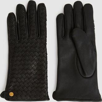 Reiss Womens Giana Gloves Leather Woven, Black Size: M & L
