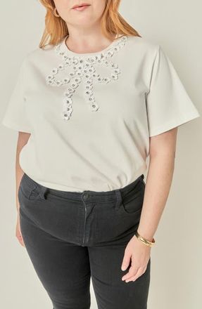 English Factory Bow Bead Detail Top in White at Nordstrom, Size 3X