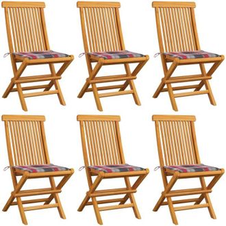 vidaXL Sillas De Jard&iacute;n 6 Uds Madera De Teca Y Cojines A Cuadros Rojo Vidaxl
